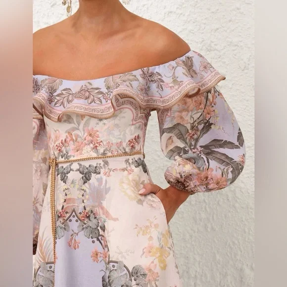 🔥NWT AU0 Zimmermann Wylie Off-The-Shoulder Midi-Dress - Picture 14 of 16